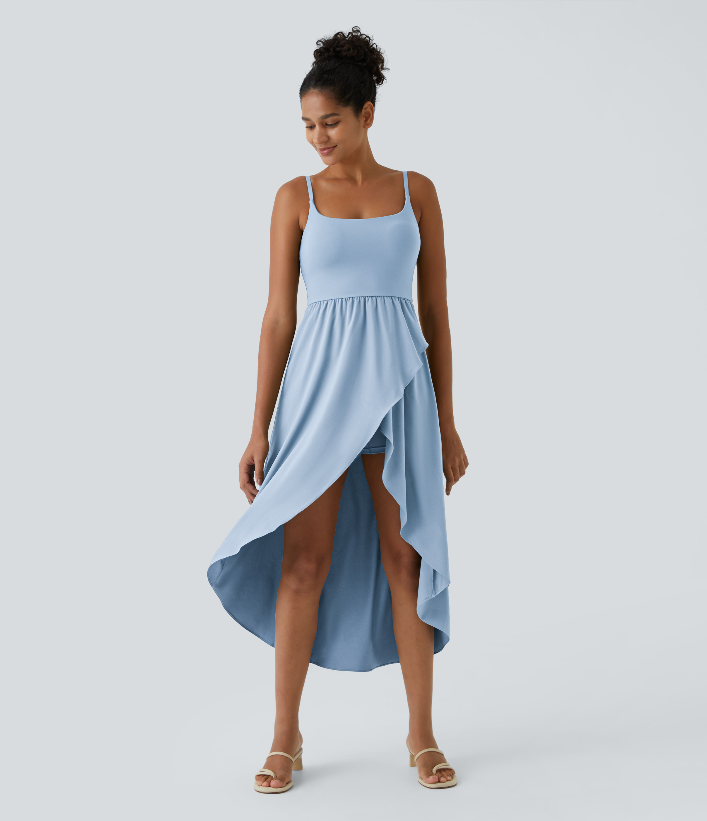 Halara Breezeful™ High Low 2-Piece Pocket Flowy Midi Quick Dry Casual Dress Casual Dress - Thin Ice Blue - L slip dress beach dress | HALARA