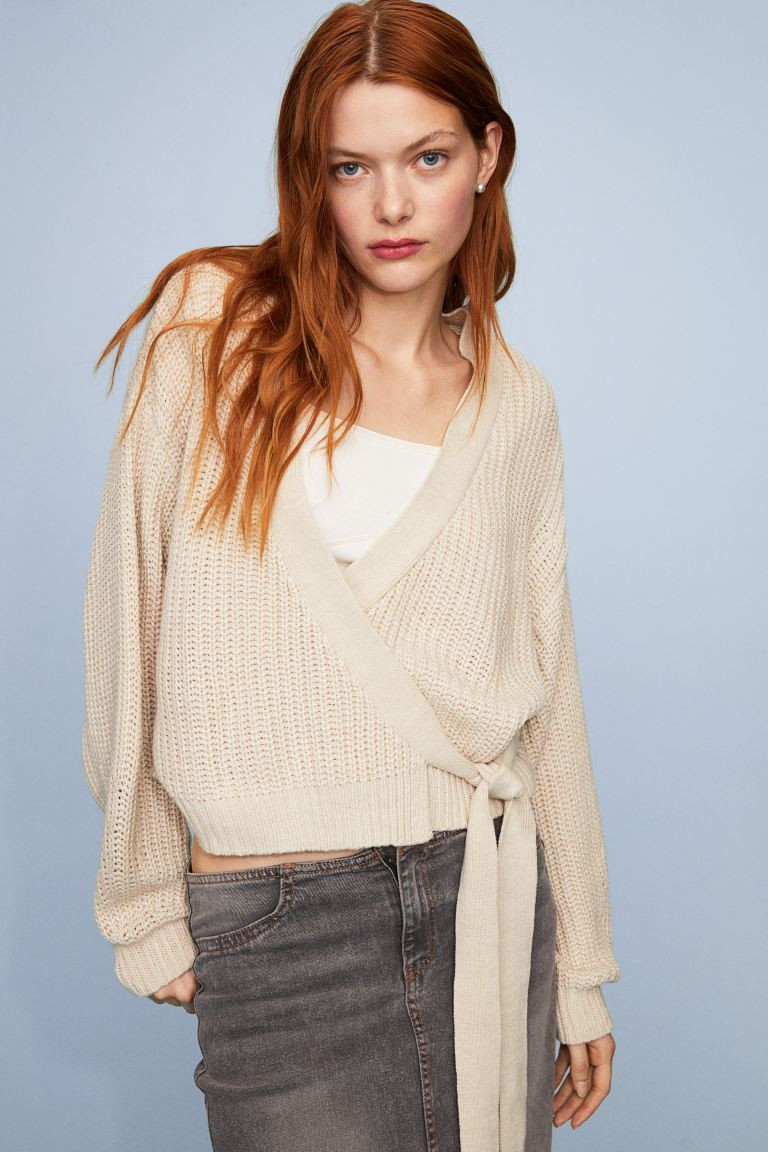 Rib-knit Wrap Cardigan - Light beige - Ladies | H&M US | H&M (US + CA)