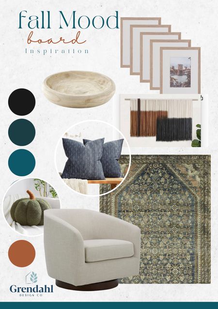 Fall Mood boards for your home!  Living room design.  Pottery barn looks.  Joanna Gaines rugs. Wall decor.  Pillows.  Home  