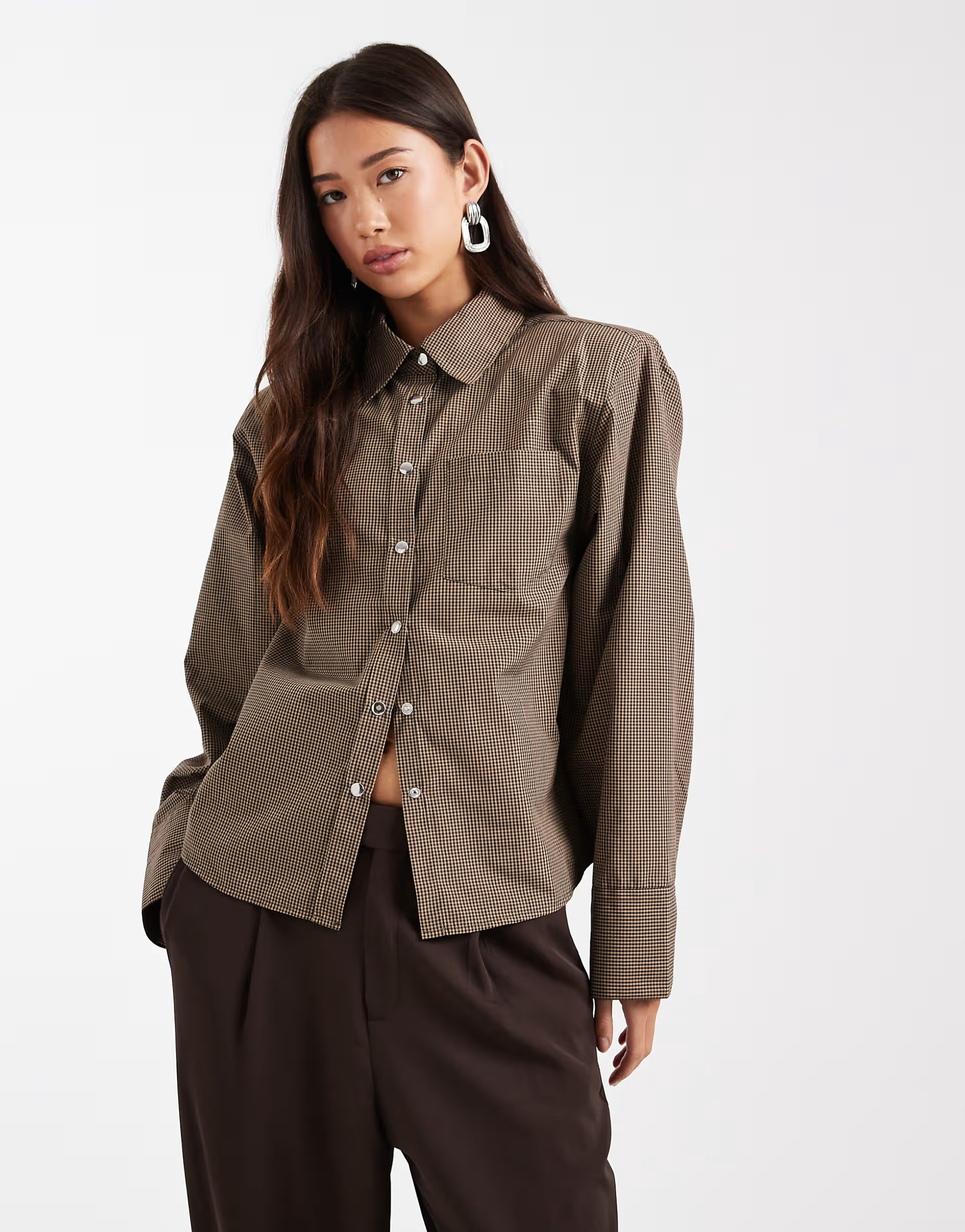 ASOS DESIGN boxy shoulder pad shirt in check | ASOS (Global)