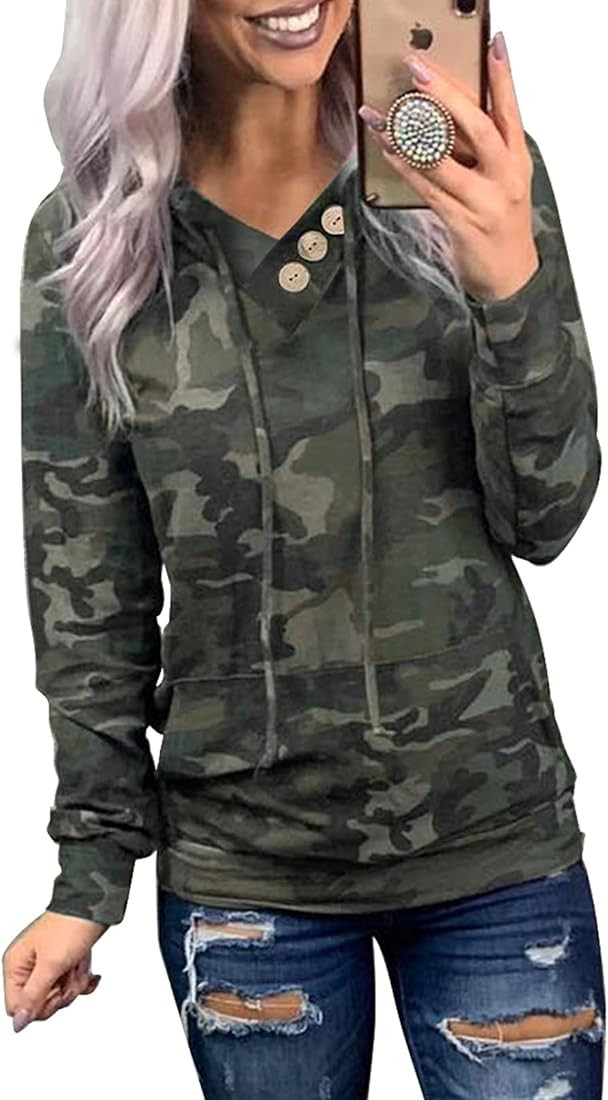 Dokotoo Women's Casual Long Sleeve Hoodies Sweatshirts Drawstring Pullover Tunic Tops With Pocket... | Amazon (US)