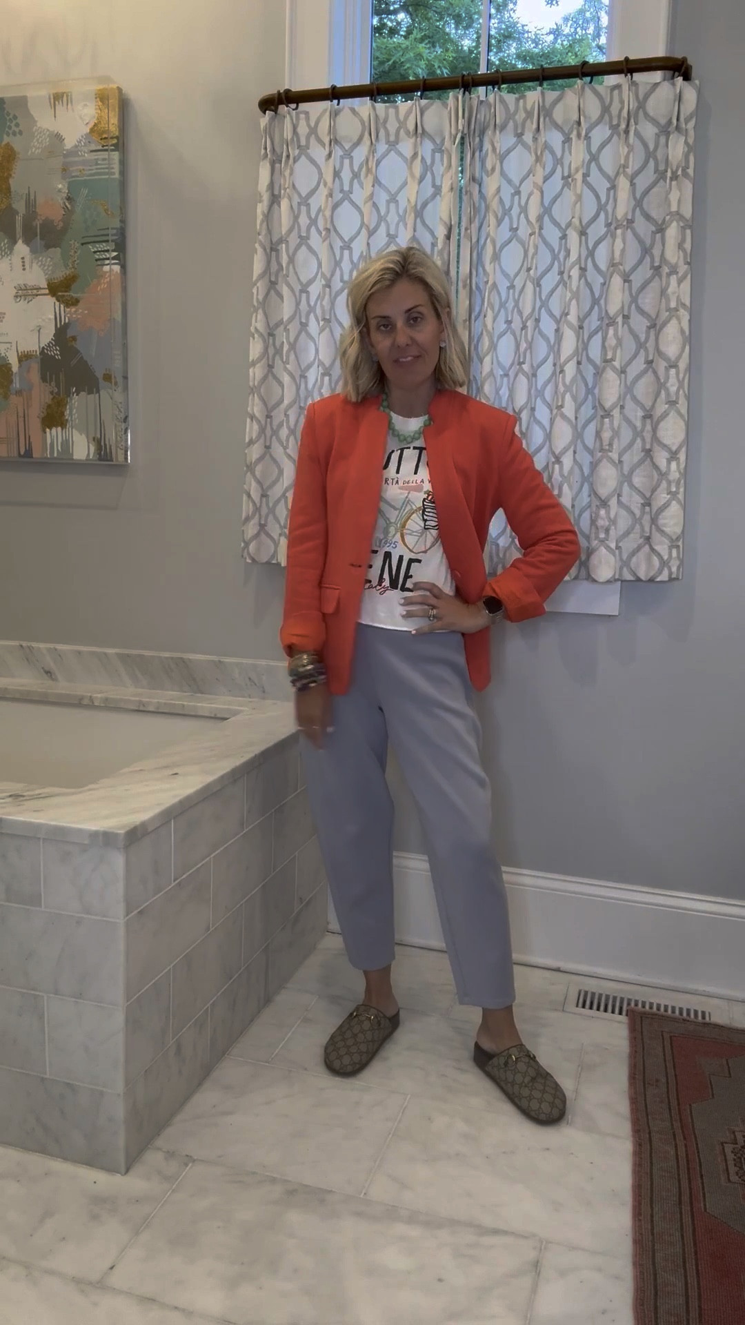Such a fun way to style your Spanx air essentials barrel pants. Grab a fun graphic tee & this knit blazer and it’s a yes look!
Tee - xs
Blazer - small
Pants - small petite 
Shoes - 38

#LTKgrwm #LTKmomlife #LTKootd