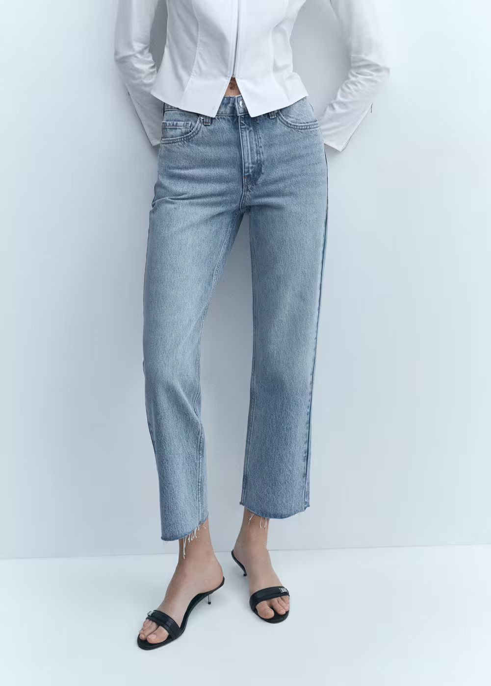 Straight-fit cropped jeans -  Women | Mango USA | MANGO (US)