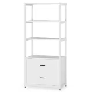 Tribesigns Earlimart 60 in. White Wood and Metal 4 Shelf Standard Bookcase with 2 Drawers TJHD-QP... | The Home Depot