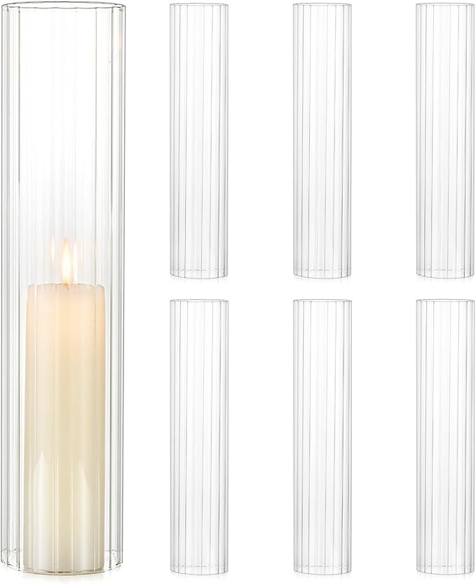 Hurricane Glass Candle Holders: 2.5"W x 12"H Ribbed Open Ended Clear Cylinder Candle Cover Tall B... | Amazon (US)