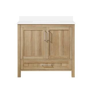OVE Decors Kansas 36 in. W x 19 in. D x 34 in H Single Sink Bath Vanity in White Oak with White E... | The Home Depot