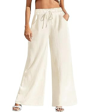 Fancysters Women Wide Leg Linen Pants, High Waisted Summer Casual Cotton Linen Palazzo Pants with... | Amazon (US)