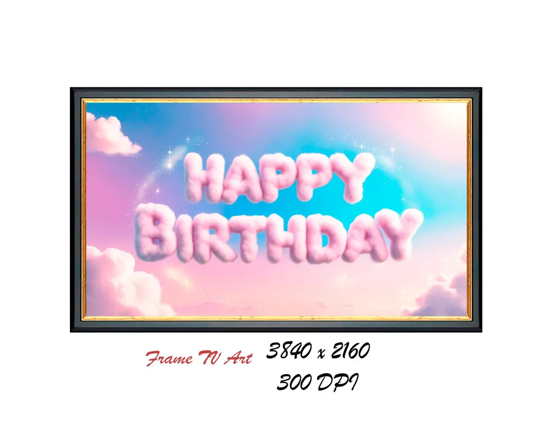 Happy Birthday Frame TV Art: Dreamy Pastel Clouds (Digital Download) | Etsy (US)