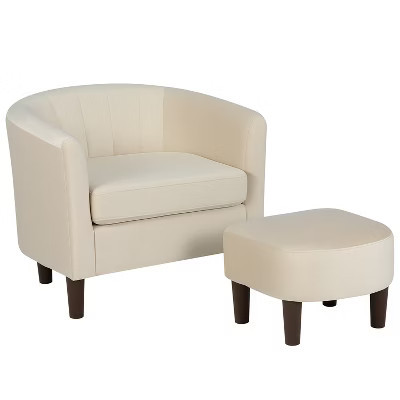 FDW Accent Chair with Ottoman, Velvet Modern Armchair & Sofa Chair, Comfortable Living Room Chair for Reading, Bedroom, Lounge & Apartment, Beige | Target