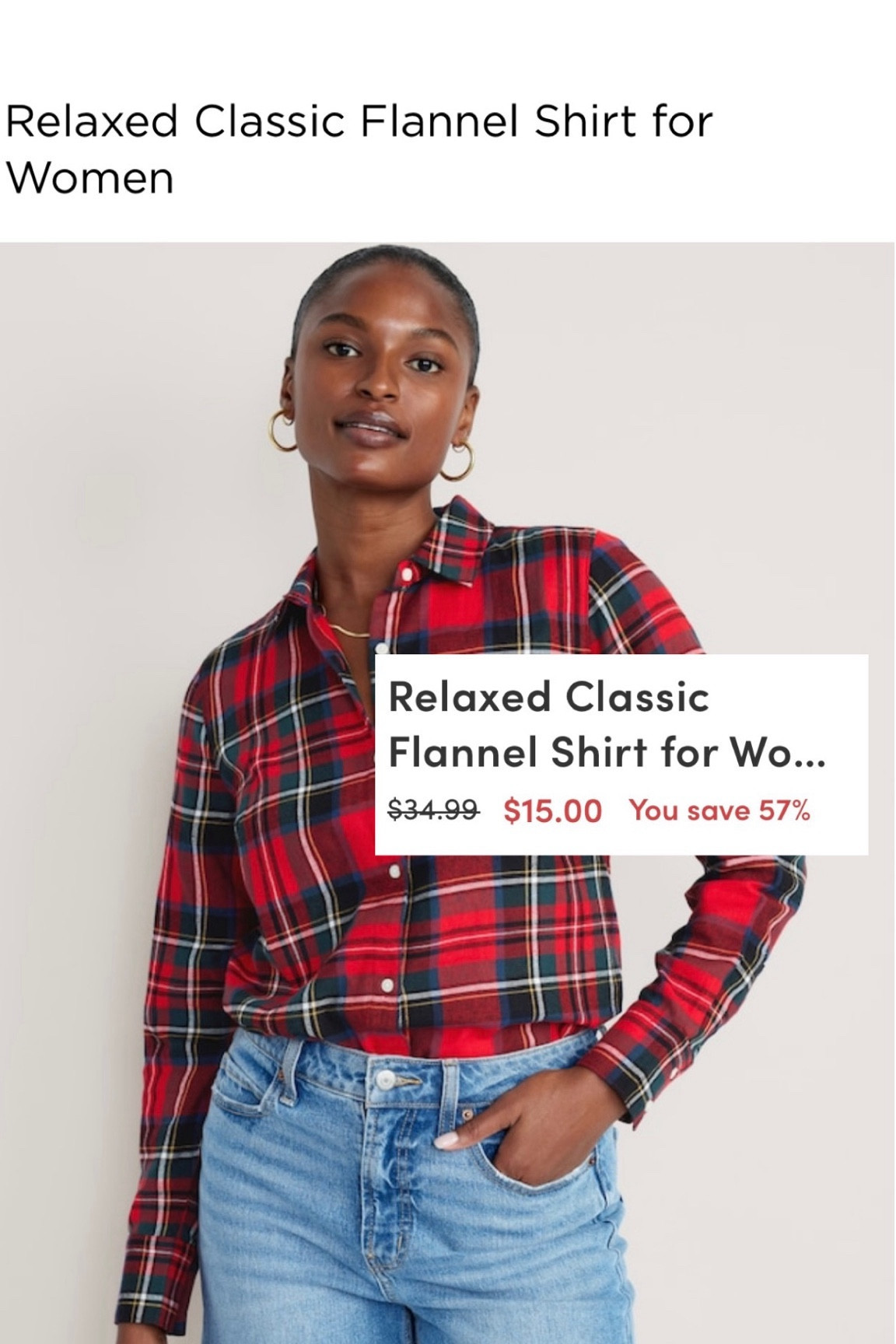 holiday dress shirts women Ladies Button Down Shirt Red Oxford with Black Stewart Trim L / Red main image 1