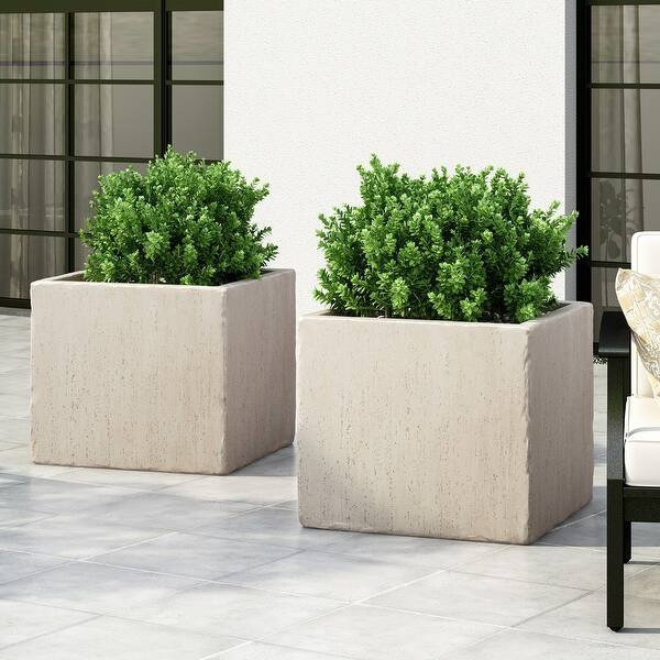 Ella Outdoor Modern Concrete Square Planters (Set of 2) by Christopher Knight Home - Bed Bath & B... | Bed Bath & Beyond