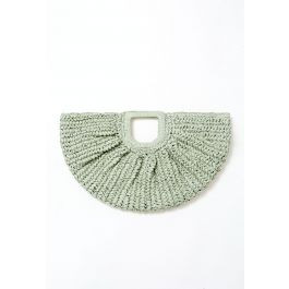 Semicircle Woven Straw Handbag in Green | Chicwish