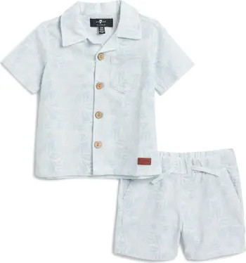 7 For All Mankind Stripe Cotton & Linen Camp Shirt & Shorts Set | Nordstromrack | Nordstrom Rack