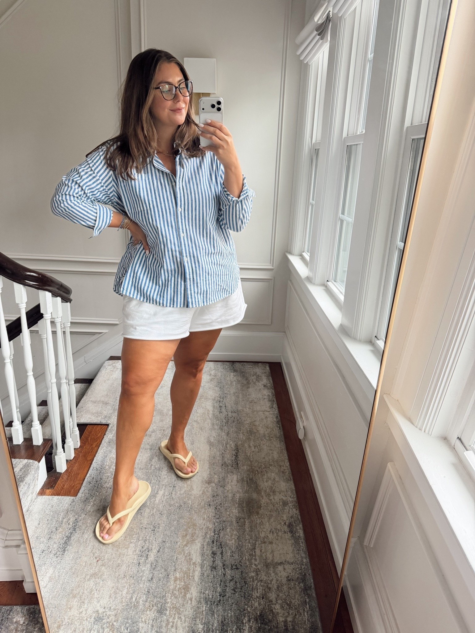 Had some meetings today, loving these blue light glasses! Wearing size 16 in button down & XXL in shorts.

#LTKootd #LTKMidsize #LTKWorkwear
