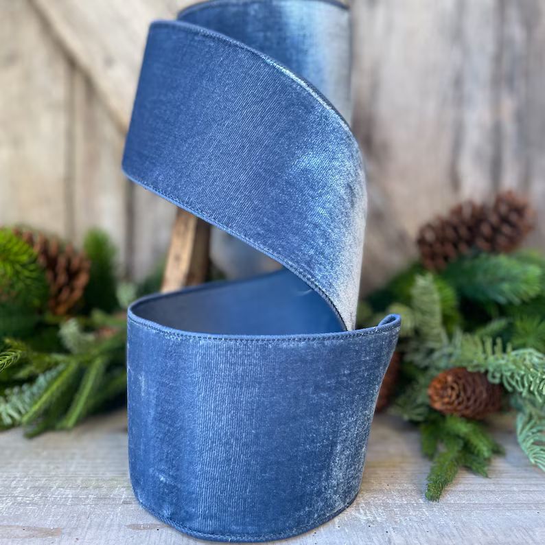 4 Steel Blue Velvet Ribbon Velvet Ribbon Christmas Ribbon - Etsy | Etsy (US)