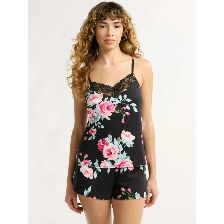 Joyspun Women’s and Women’s Plus Lace Trim Knit Cami and Shorts Pajama Set, Sizes XS to 3X - ... | Walmart (US)