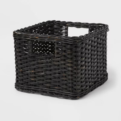 S Washed Woven Rattan Crate Black - Brightroom™: Rectangle Decorative Basket, 8" H x 11.25" W x... | Target