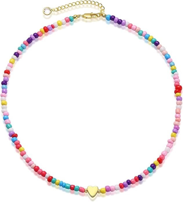 Colorful Beaded Necklace for Women - Trendy Boho Necklaces for Women Cute Boho Beach Jewelry Chok... | Amazon (US)