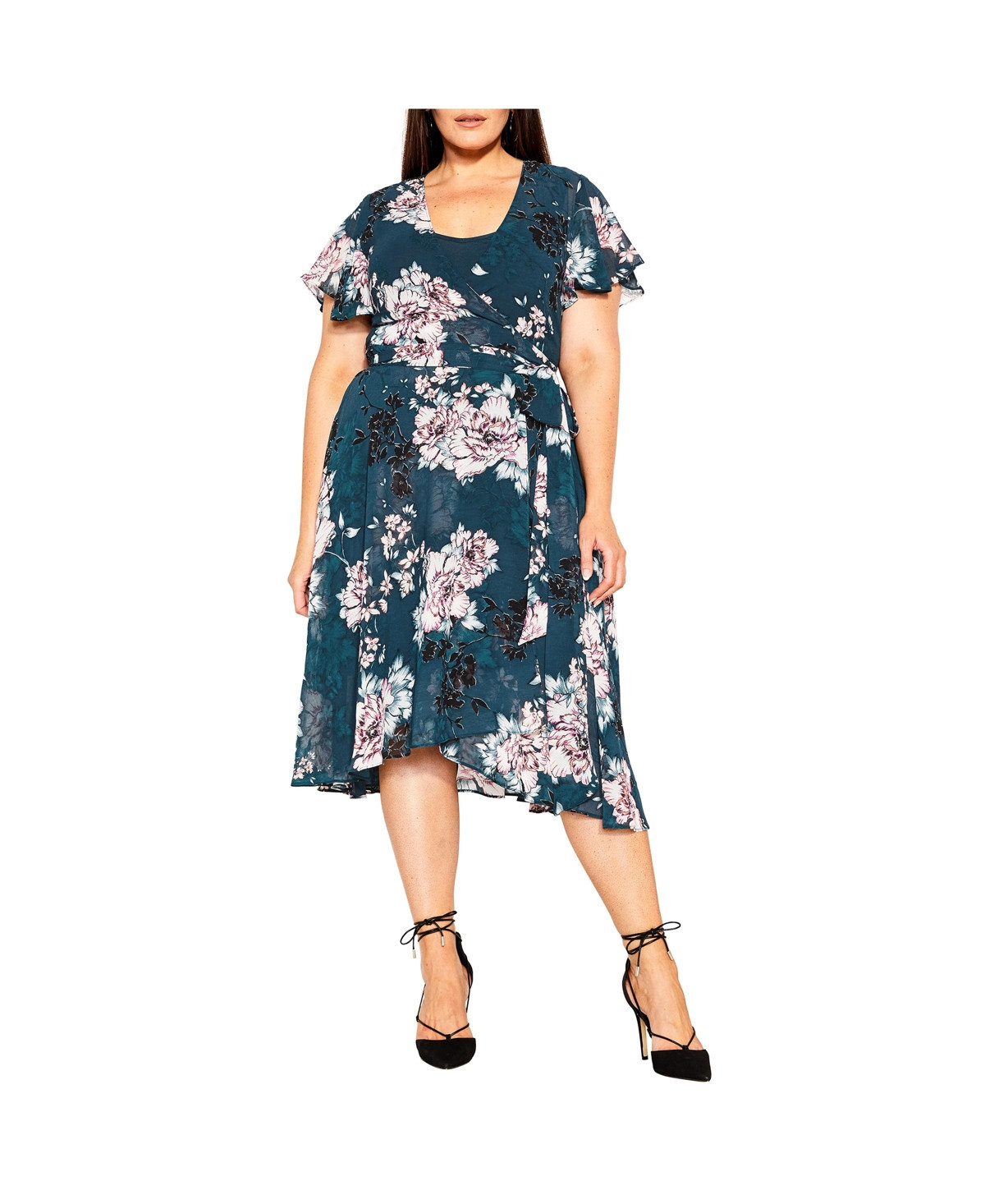 City Chic Plus Size Blossom Short Sleeve Dress - Jade blossom | Macy's