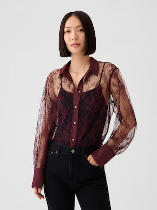 Sheer Lace Classic Shirt | Gap (CA)