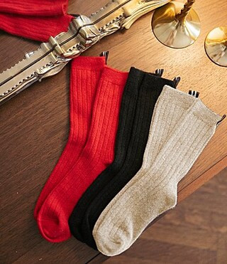 Gianni Bini x Lilly Sisto Hayden Wool Blend 3-Piece Crew Sock Pack - Red/Tan/Black | Dillard's