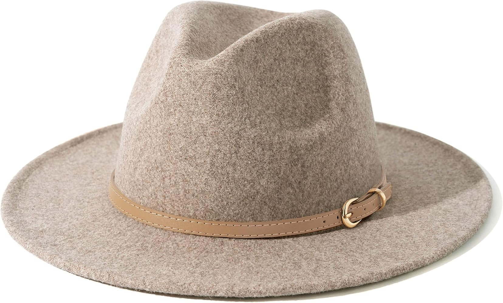Lisianthus Women Wool Wide Brim Belt Buckle Fedora Hat | Amazon (US)