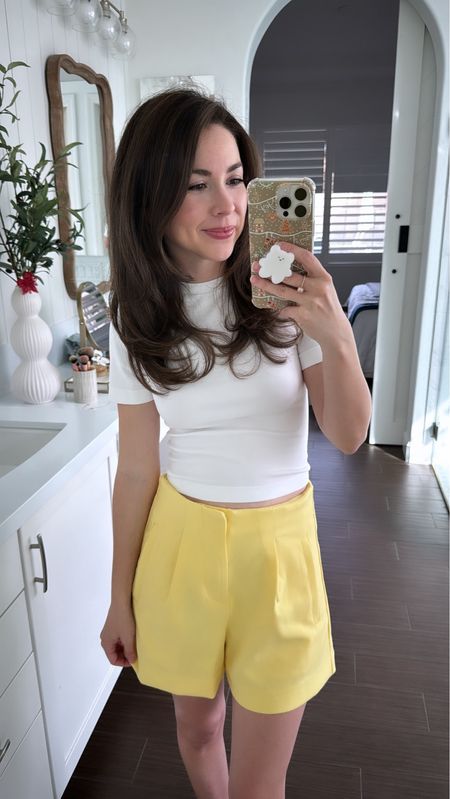 Petite Summer Fashion! Chic summer outfit - yellow shorts - mini short - petite fashion - summer outfit inspo - basic summer look 

#LTKSeasonal