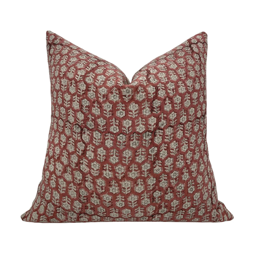 VICTORIA Designer Floral Linen Pillow Cover Reddish Brown - Etsy | Etsy (US)