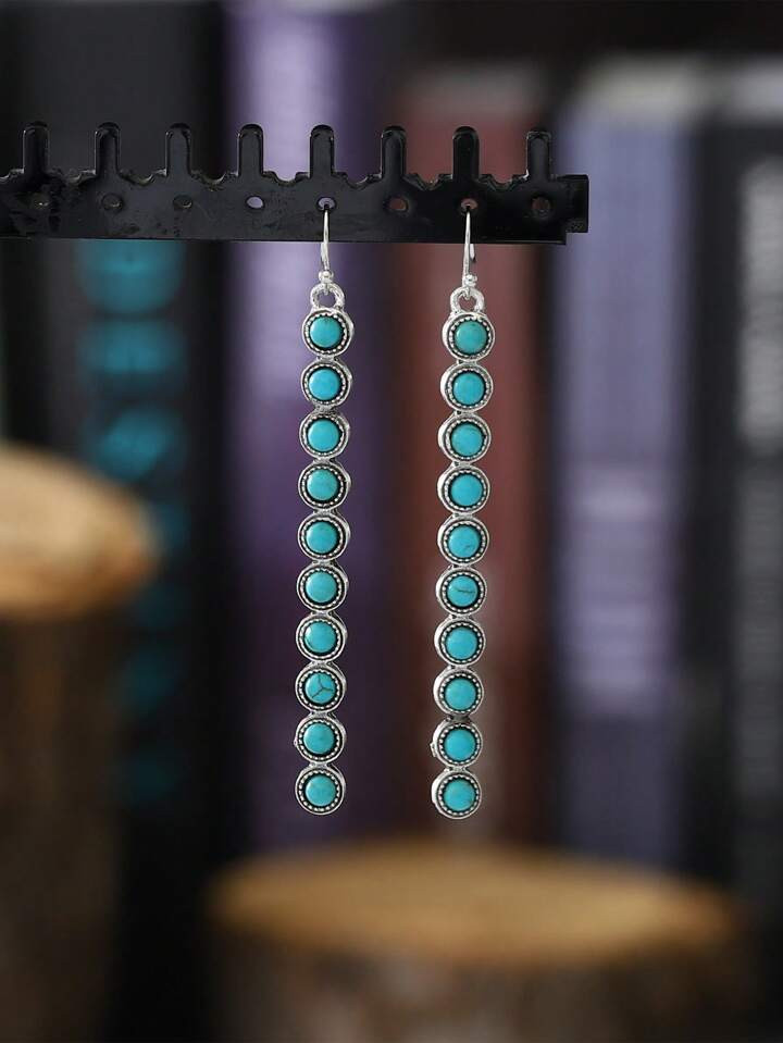1pair Bohemian Style Simple Alloy Turquoise Drop Earrings For Women as Vintage Creative Gift | SHEIN