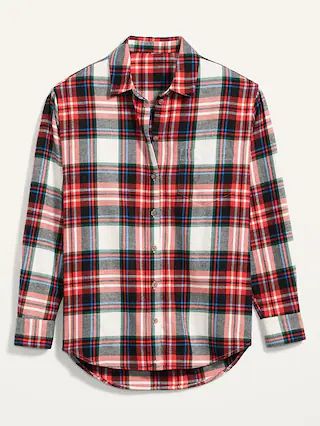 Oversized Plaid Flannel Boyfriend Tunic Shirt for Women | Old Navy (US)