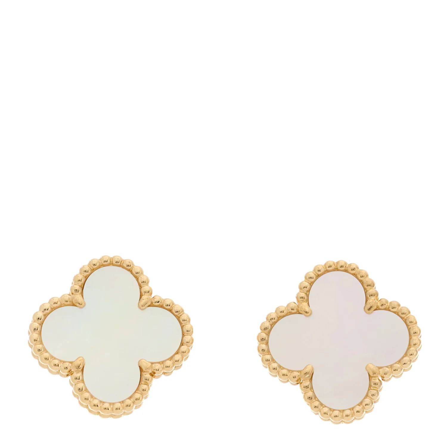 18K Yellow Gold Mother of Pearl Vintage Alhambra Earrings | FASHIONPHILE (US)