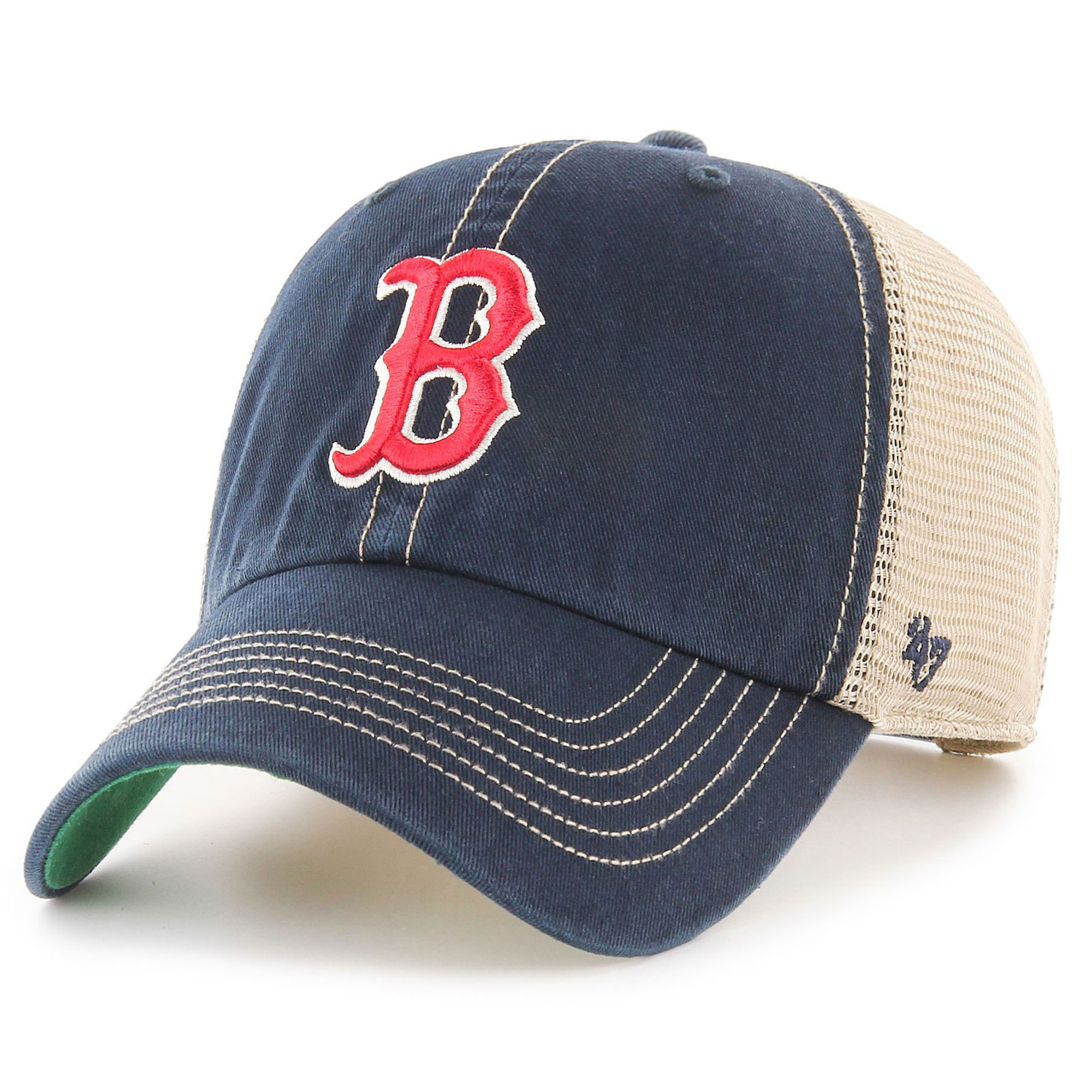 Men's '47 Navy/Cream Boston Red Sox Team Logo Trawler Clean Up Trucker Snapback Hat | Fanatics