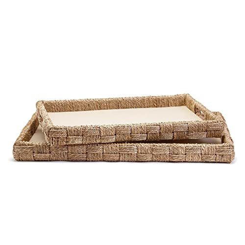 Two's Company Hand Crafted Sea Grass and Rattan Oversized Decorative Square Trays, Set of 2, Elegant Design, Trendy and Eco-Friendly, Great for Food, Parties, Family Gatherings | Amazon (US)