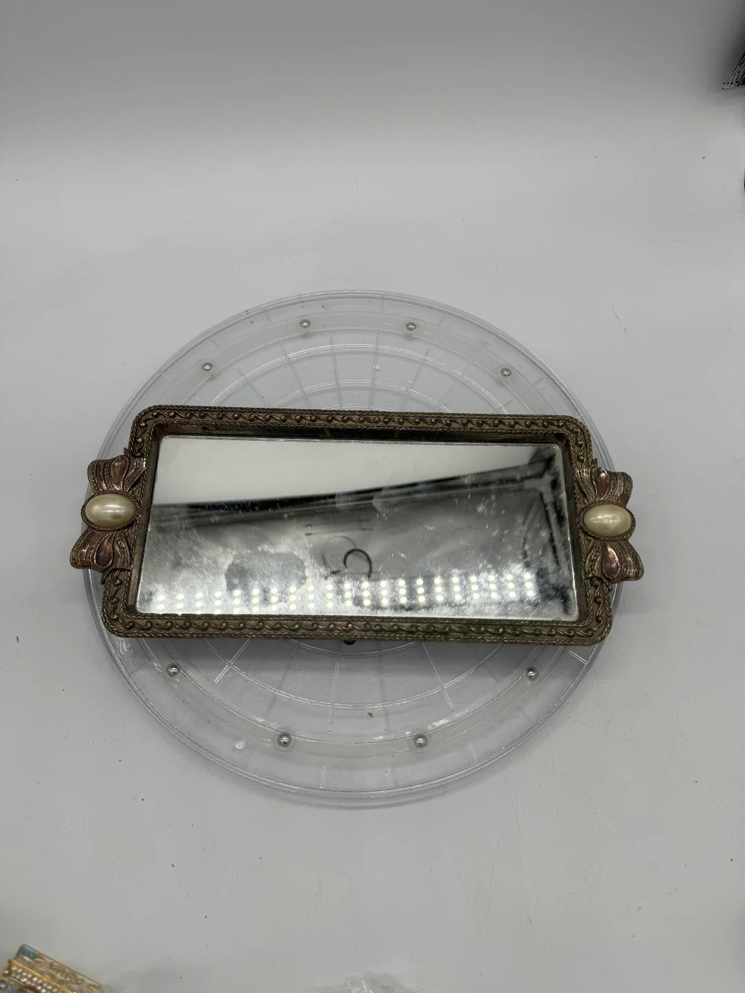 Vintage Metal Silver Colored Vanity Mirror Tray With Pearl and Bow Handles. Vintage Make up Tray.... | Etsy (US)