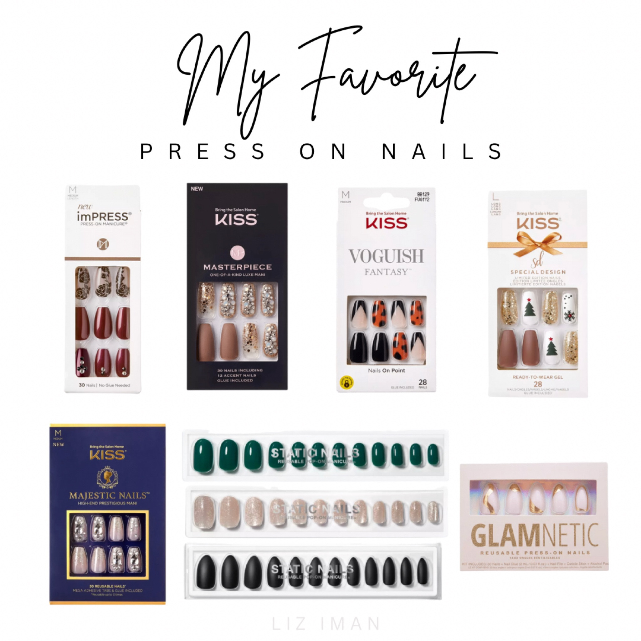The easiest and long lasting press on nails. The KISS Majestic set are what I’m wearing now and get so many compliments!!! 

#LTKunder50 #LTKbeauty #LTKHoliday