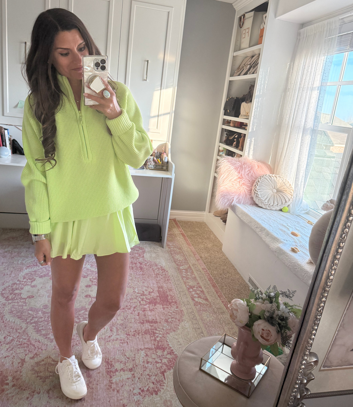 Bright sweater and skort for spring 

 