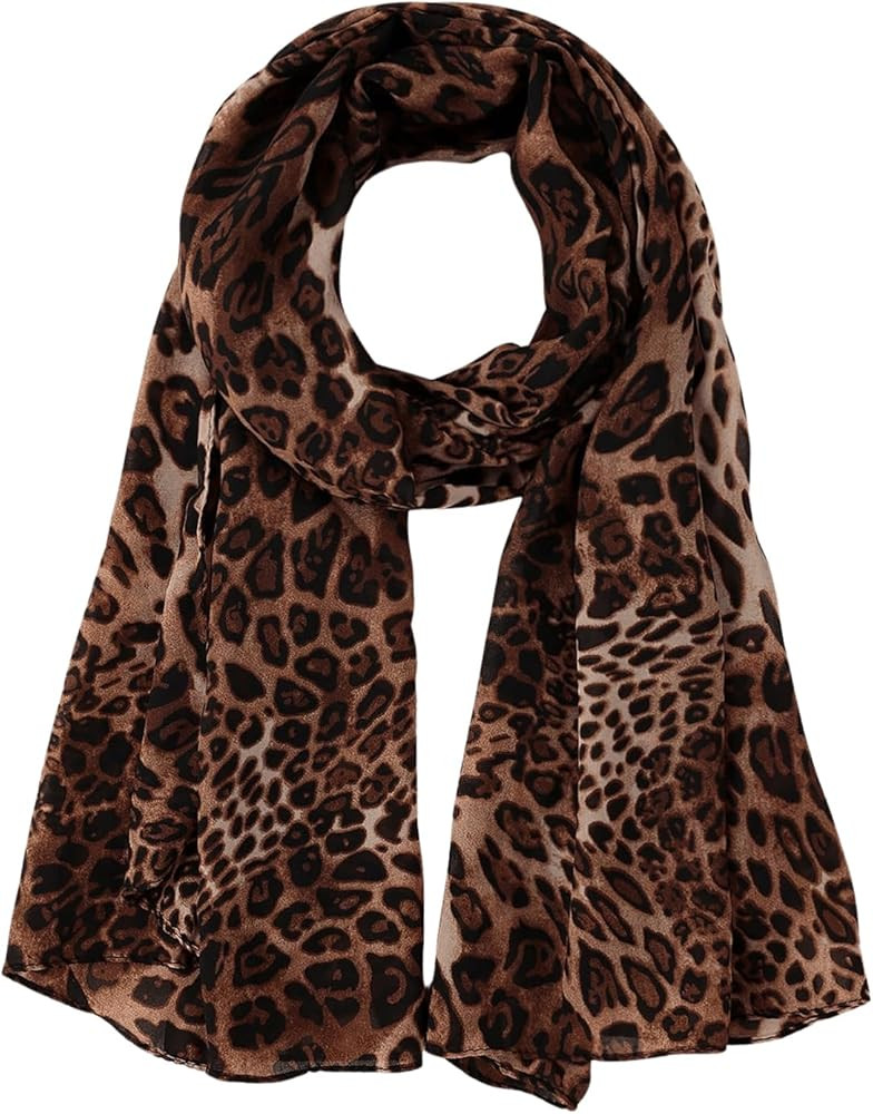 WDIRARA Women's Leopard Print Chiffon Mesh Scarves Long Shawl Cheetah Wrap Scarfs | Amazon (US)
