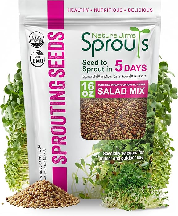 Nature Jims Sprouts Organic Salad Mix – Non-GMO Microgreen Seeds for Growing – Healthy Brocco... | Amazon (US)