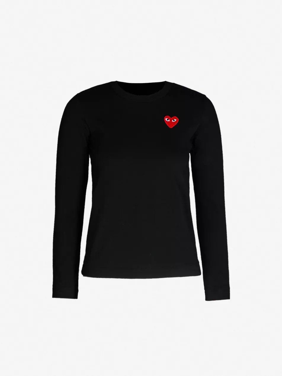 COMME DES GARCONS PLAY - Heart-appliqu\u00e9d cotton-jersey top | Selfridges.com | Selfridges