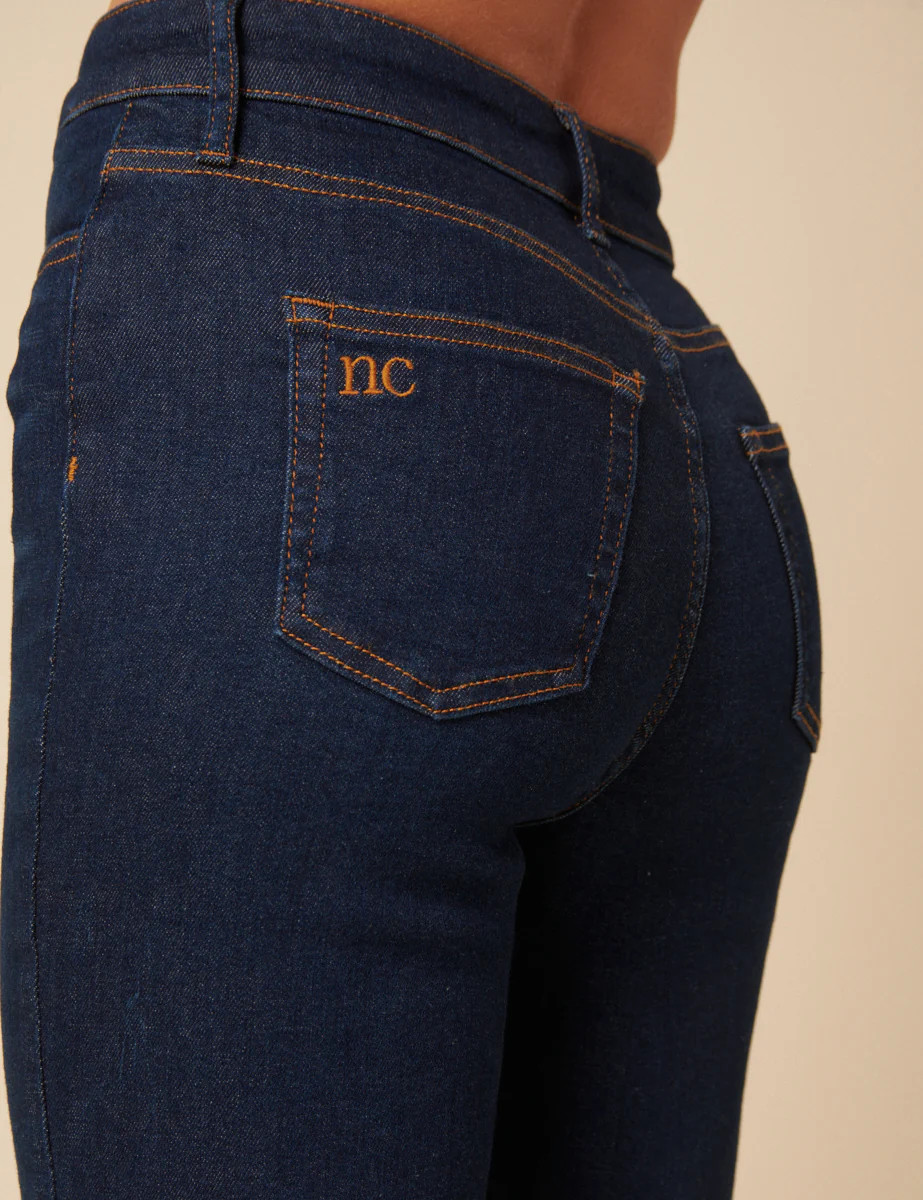 Dark Blue High Rise Cropped Kick Flare Jeans | Nobody's Child