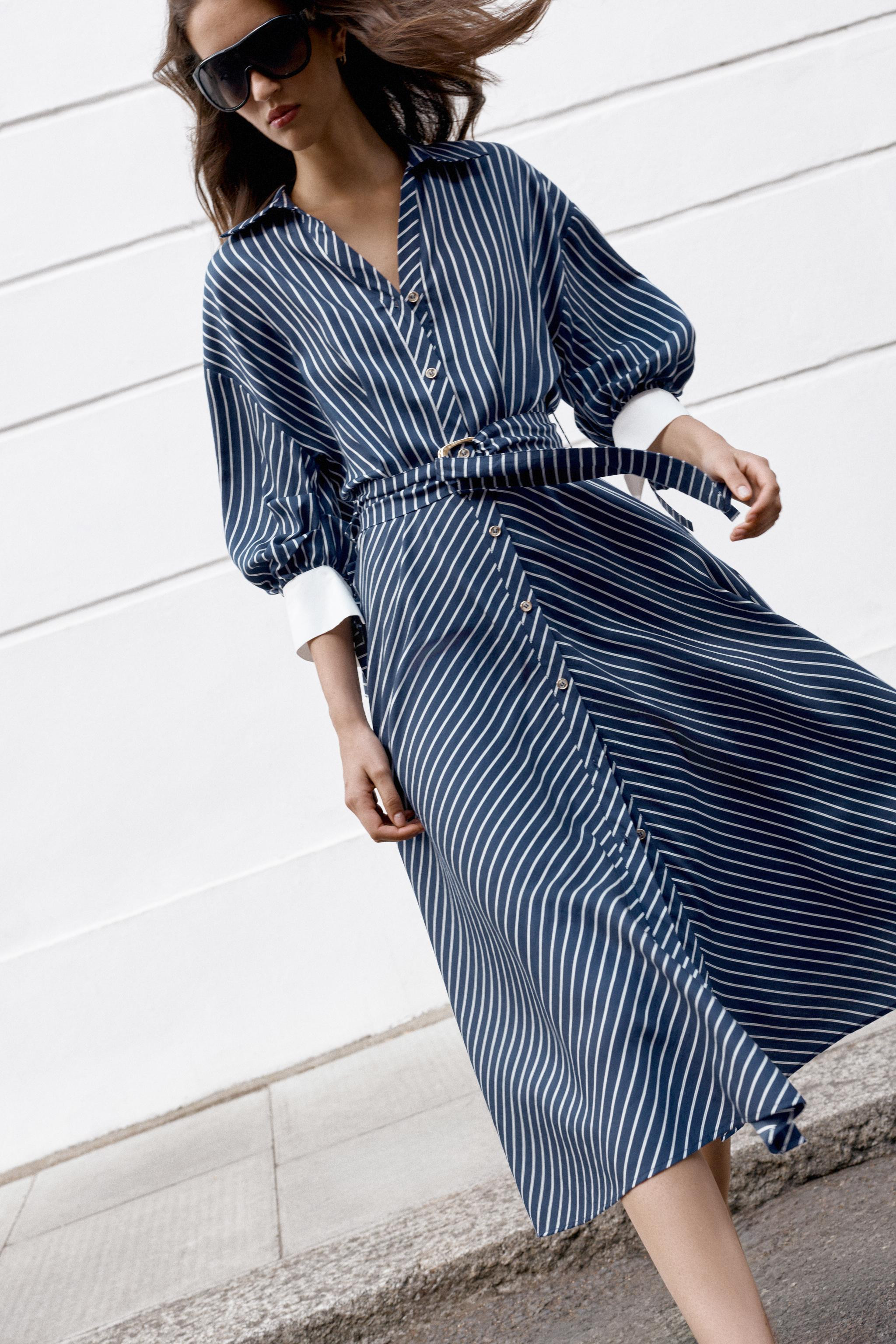 STRIPED MIDI DRESS WITH BELT | Zara US