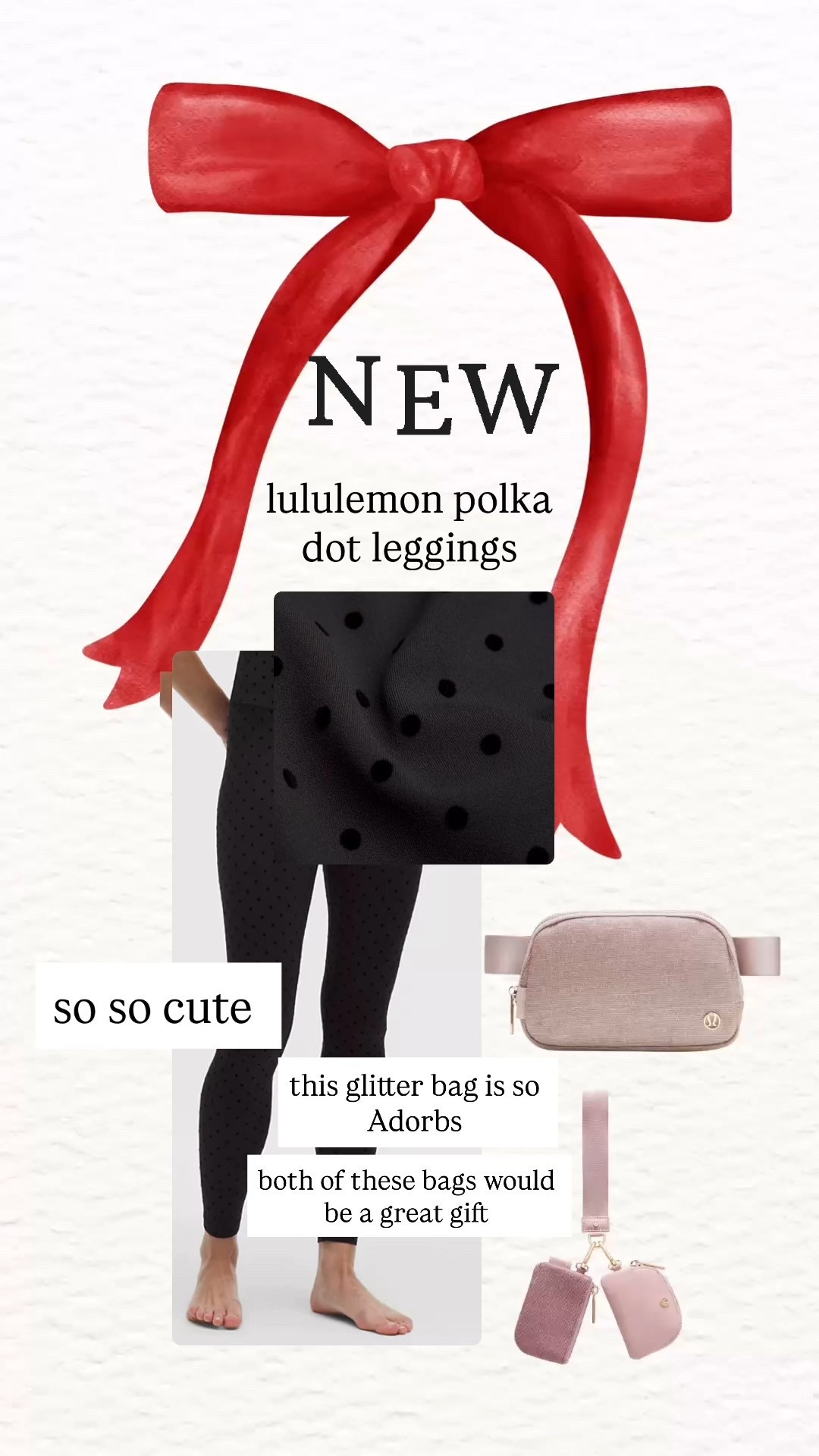 LOVE these new polka dot leggings from Lululemon - so so cute! 
And these bags!!! Both would be a great gift 

#LTKFindsUnder100 #LTKHoliday #LTKGiftGuide