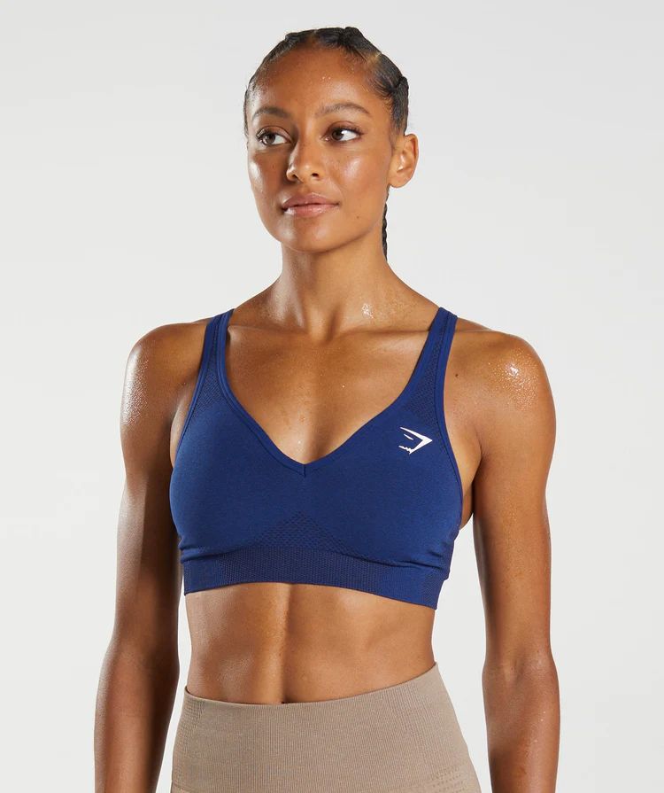 Gymshark Vital Seamless 2.0 V Neck Sports Bra - Stellar Blue Marl | Gymshark US