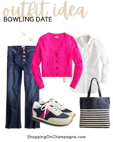 Date night outfit! Whether you’re going bowling, to the movies, or strolling the town, this is a cute outfit idea! A crisp white shirt with button front jeans paired with a pink cardigan sweater, coordinating sneakers, and a striped tote 💕


#LTKFind #LTKstyletip #LTKSeasonal