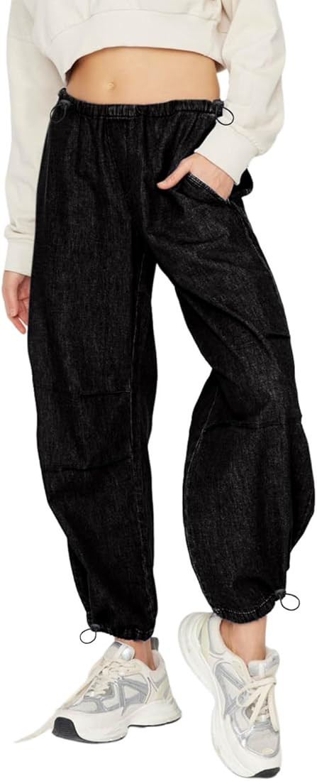 Women's Cargo Pants High Waisted Baggy Jeans Adjustable Y2k Denim Pants with Pockets | Amazon (US)