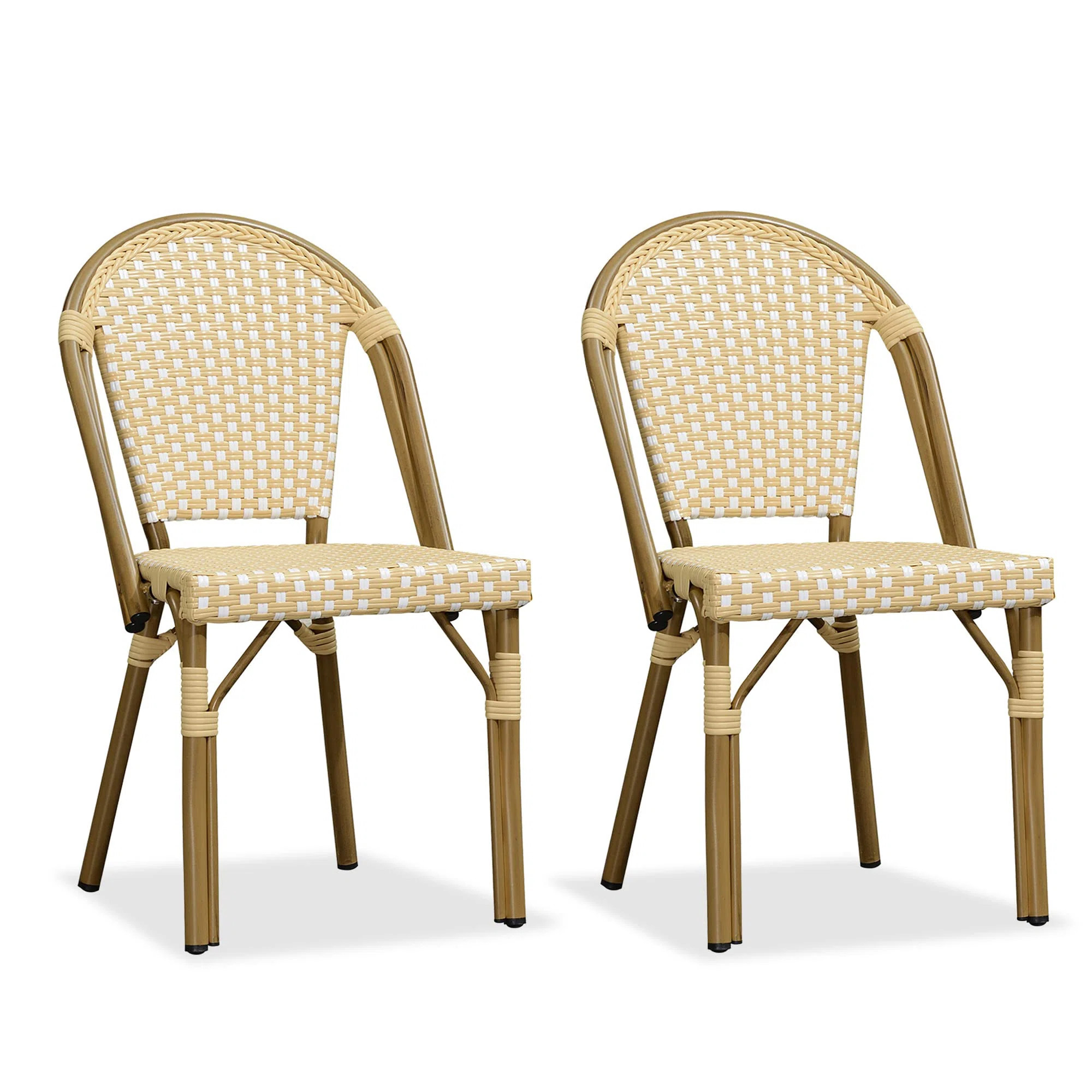 Bistro Chair (Set Of 2) French Hand-Woven Wicker Chairs For Outdoor Patio Porch Garden Indoor, Bamboo Print Finish, Dining Chairs | Wayfair North America