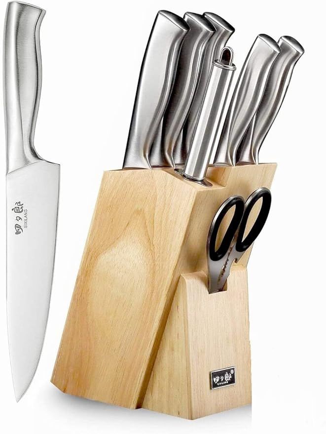 SIXILANG Knife Set, 8 Piece German Stainless Steel Hollow Handle Manual Knife Sharpener Forged Ki... | Amazon (US)