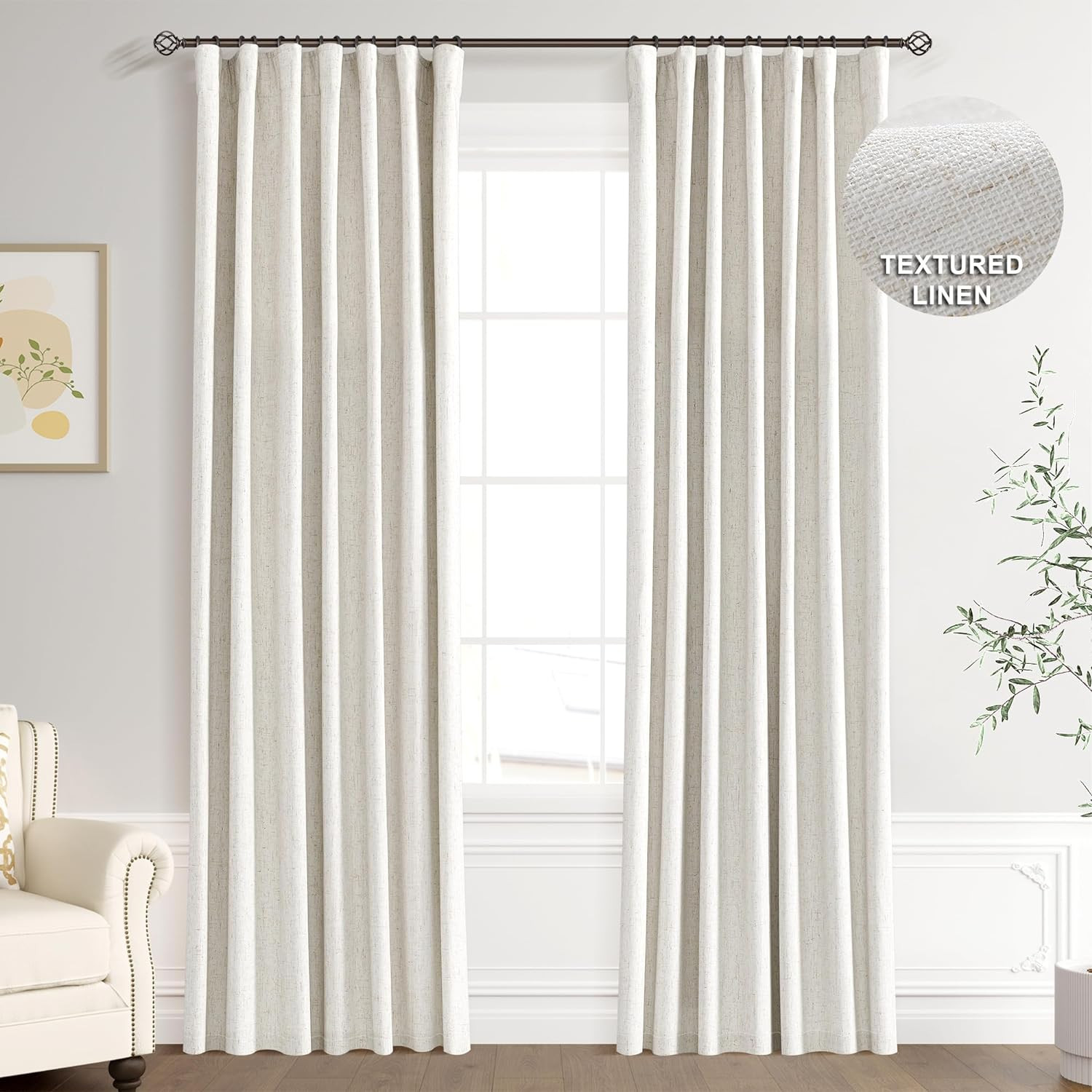 Joywell Linen 100% Blackout Curtains 96 Inches Long, Rod Pocket/Back Tab/Hook Belt/Clip Rings, Su... | Amazon (US)