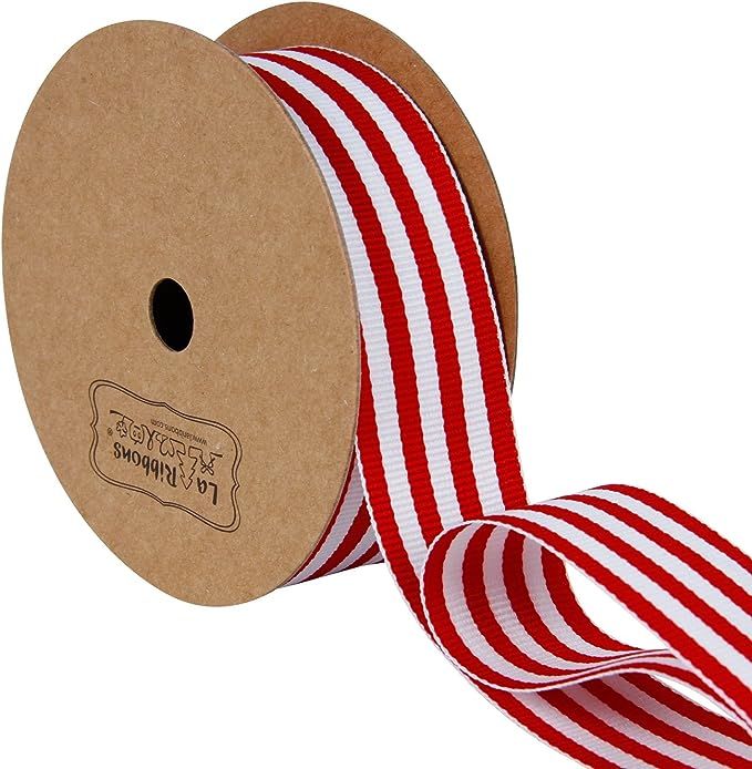 LaRibbons Red and White Striped Grosgrain Ribbon/Gift Wrap Ribbon, 1 Inch by 10 Yard/Spool | Amazon (US)