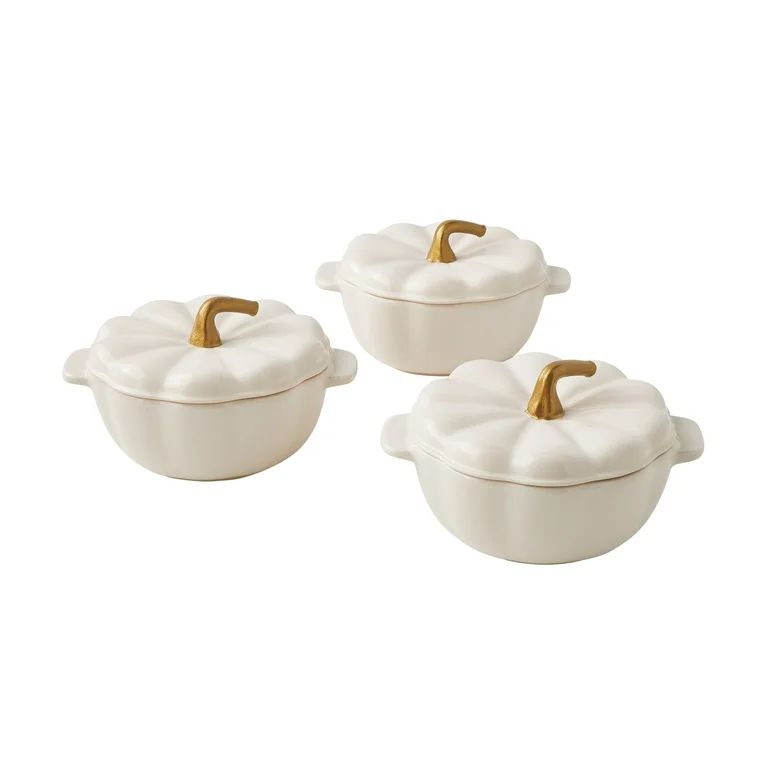 The Pioneer Woman Pumpkin Mini 13.5-Ounce Linen Stoneware Cocottes, Set of 3 | Walmart (US)